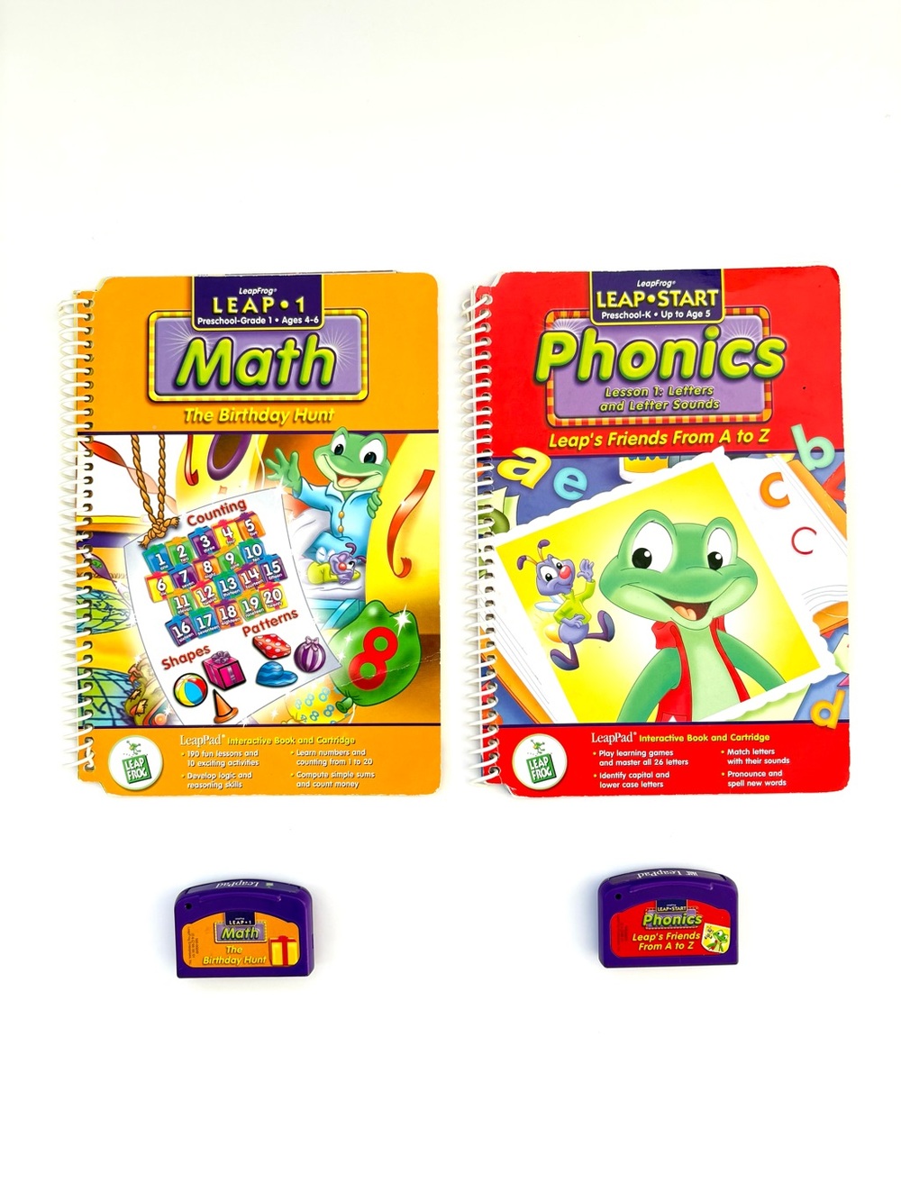 Lot Of 2 LeapFrog Leappad Start Preschool Phonics And  Math  Books & Cartridges